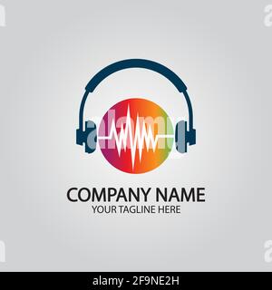 Kopfhörer-DJ, Music Studio Recording, Soundwave Logo Design Inspiration Stock Vektor