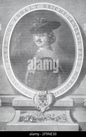 Leopold I. Prinz von Anhalt-Dessau (3. Juli 1676 – 7. April 1747) war von 1693 bis 1747 deutscher Fürst des Hauses Ascania und Herrscher des Fürstentums Anhalt-Dessau. Er war auch Generalfeldmarschall in der preußischen Armee. Der Spitzname "der alte Dessauer", er besaß gute Fähigkeiten als Feldkommandant, aber wurde vor allem als talentierter Bohrmeister, der die preußische Infanterie modernisiert erinnert. Stockfoto