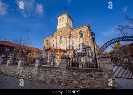 Nessebar, Burgas, Bulgarien. Kirche der Heiligen Maria oder Dormition von Theotokos in der Altstadt. Die antike Stadt Nesebar ist ein UNESCO-Weltkulturerbe Stockfoto