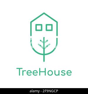 Symbol für grüne Baumhauslinie. Symbol für grünes Haus. Schild für umweltfreundliches Gebäude. Umweltschutz. Nachhaltiger Lebensstil in der Natur. Vektor Stock Vektor