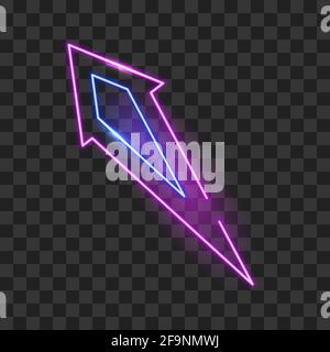 Geometrische Neonpfeil isolierte Vorlage. Leuchtende Werbung Strom Zeichen und Dreiecke rosa Wegweiser mit weichem Leuchten. Stock Vektor