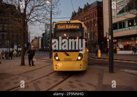 Straßenbahn Nach East Didsbury In Manchester England 8-12-2019 Stockfoto