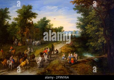 Dorfstraße mit Vieh und Wagen, Jan Brueghel der Ältere, 1611 Stockfoto