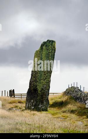 Clach an Trushal, Clach an Truiseil, der Stein des Mitgefühls. 5.8 Meter der höchste Stein in Schottland, in der Nähe des Dorfes Siadar, Isle of Lewis Stockfoto