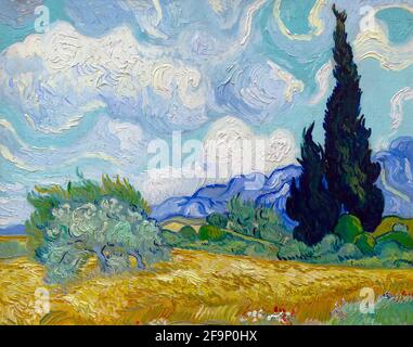 Die Zypresse und der blühende Baum, Vincent van Gogh, 1889, Stockfoto