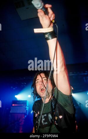 Amen im Kerrang! Weekender 11. April 2003, Pontins Holiday Camp, Camber Sands, Rye, West Sussex, England, Vereinigtes Königreich. Stockfoto