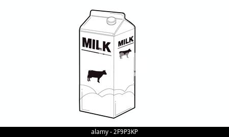 Symbol für Milchabflachung. Symbol für isolierte Milchbox des Vektors. Skizzieren Sie ein Piktogramm einer Milchbox Stock Vektor