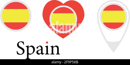 Spanische Nationalflagge, rundes Symbol, Herz-Symbol und Ortsschild, Vektor Stock Vektor