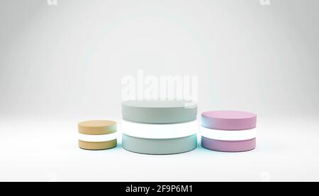 Formen auf Pastellfarben abstrakter Hintergrund. Minimales Zylinderpodium. Szene mit geometrischen Formen. Leere Vitrine zur Präsentation kosmetischer Produkte. Stockfoto