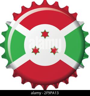 Nationalflagge von Burundi auf einem Flaschendeckel. Vektorgrafik Stock Vektor