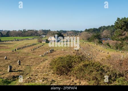 Feld mit stehenden Steinen in der Nähe von Carnac Stockfoto