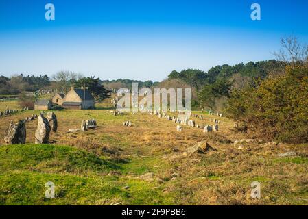 Kleinerer Menhir bei Kermario in der Bretagne Stockfoto