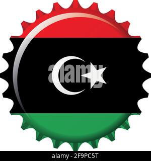 Nationalflagge Libyens auf einem Flaschendeckel. Vektorgrafik Stock Vektor