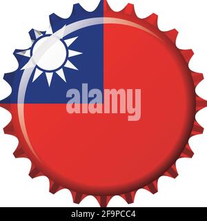 Nationalflagge Taiwans auf einem Flaschendeckel. Vektorgrafik Stock Vektor