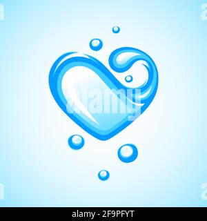 Wasser formende Herzform. Wasserlogo. Wasser in der Schwerelosigkeit. Vektorgrafik Stock Vektor