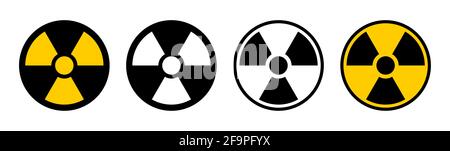 Nukleare Gefahr Ionisierende Strahlung Trefoil Warnsymbol Schwarz Weiß und Gelb Symbolsatz. Vektorbild. Stock Vektor