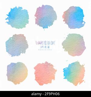 Aquarell-Bürstensatz. Farbverlauf handgefertigte Spritzer und Pinselstriche. Vektorgrafik Stock Vektor