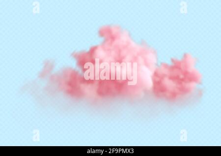 Realistische rosa flauschige Wolke isoliert auf transparentem blauen Hintergrund. Wolkenhimmel Hintergrund für Ihr Design. Vektorgrafik Stock Vektor