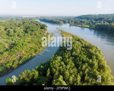 Luftaufnahme der Insel auf der Drau, Kroatien Stockfoto