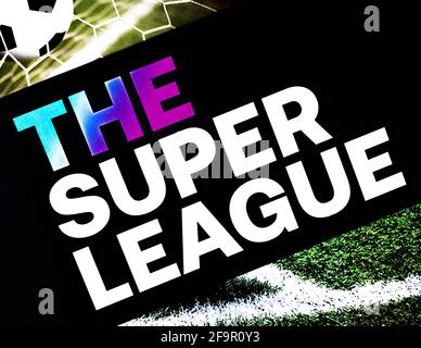 Redaktionelles Foto zum Thema Super League. Illustratives Foto für Nachrichten über die Super League - ein Fußballwettbewerb des europäischen Spitzenfußballs Stockfoto