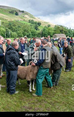 Bauern auf der Muker Show in Swaledale zeigen Schafe. Yorkshire Dales National Park, 2009. Stockfoto