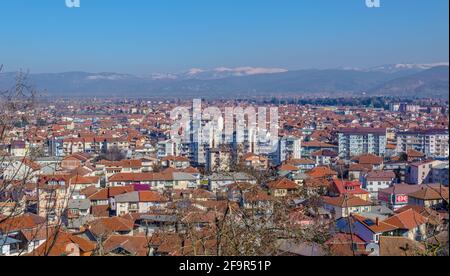 Luftaufnahme eines modernen Teils der mazedonischen Stadt ohrid. Stockfoto