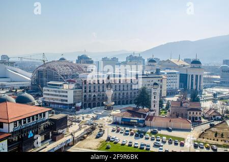 Luftaufnahme der mazedonischen Hauptstadt skopje von der Kaale-Festung. Stockfoto