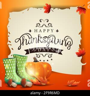 Happy Thanksgiving Day, kreatives Grußbanner mit altem Pergament und schönem Logo Stockfoto