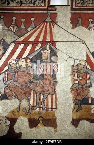 Gemälde der Eroberung Mallorcas, 1285-90. Palace Berenguer Aguilar, Barcelona. Royal Camp mit James I. Nationales Kunstmuseum von Katalonien. Barcelona. Stockfoto