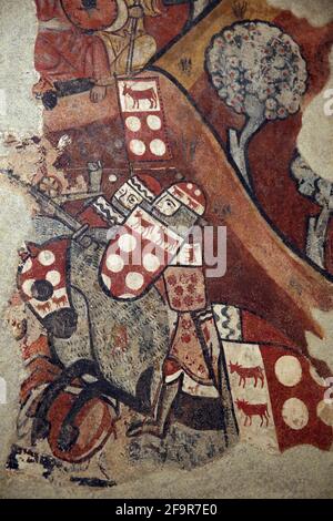 Gemälde der Eroberung von Mallorca. Guillem II. De Montcada in der Schlacht von Portopi. Palace Aguilar, Barcelona. Nationales Kunstmuseum von Katalonien. Barcelona. Stockfoto