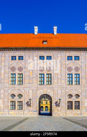 Detail eines Gebäudes namens Residenz in München (Bayern, Deutschland) im sonnigen Ambiente Stockfoto