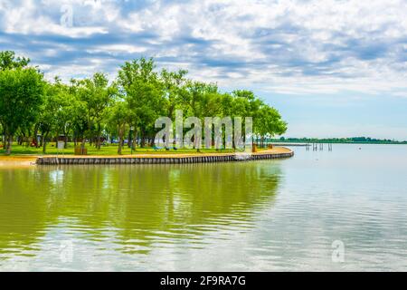 Gepflegter Teil des Ufers des neusiedler Sees in Österreich Stockfoto