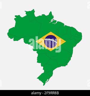 Karte von Brasilien in den Farben der Flagge Mit leeren Verwaltungsbereichen Stockfoto