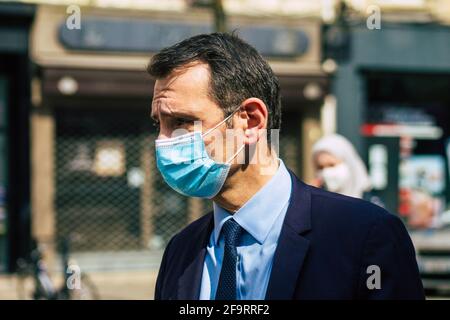 Reims Frankreich 20. April 2021 Laurent Jacobelli, Sprecher des Rassemblement National, unterstützt die Demonstration der Polizeikräfte, die eingreift Stockfoto