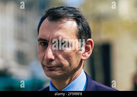 Reims Frankreich 20. April 2021 Laurent Jacobelli, Sprecher des Rassemblement National, unterstützt die Demonstration der Polizeikräfte, die eingreift Stockfoto