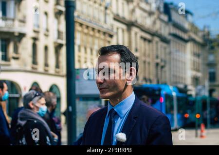 Reims Frankreich 20. April 2021 Laurent Jacobelli, Sprecher des Rassemblement National, unterstützt die Demonstration der Polizeikräfte, die eingreift Stockfoto