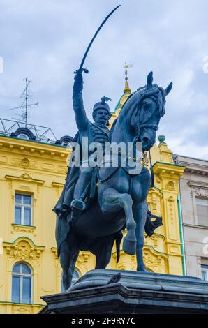 Ban Josip Jelacic Denkmal auf dem zentralen Platz in Zagreb, Kroatien. Stockfoto