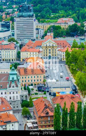Luftaufnahme des kongressni trg Platzes in der slowenischen Sprache Hauptstadt ljubljana Stockfoto