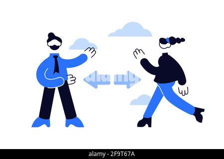 Menschen in Masken, die soziale Distanz bewahren Stock Vektor