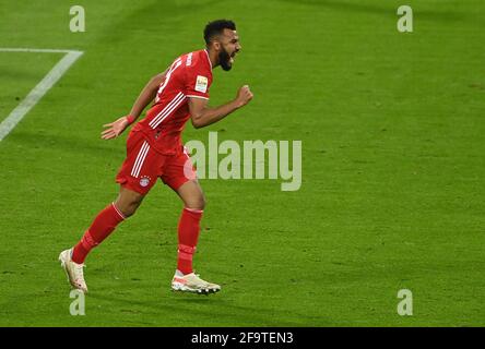 München, Deutschland. April 2021. Fußball: Bundesliga, Bayern München - Bayer Leverkusen, Matchday 30. Münchner Stürmer Eric Maxim Choupo-Moting nach dem 1:0 Credit: Christof Stache/AFP Pool/dpa/Alamy Live News Stockfoto