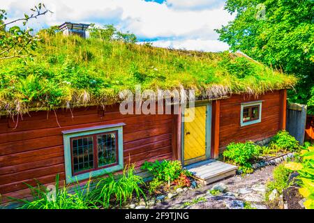 Blick auf ein Bauernhaus im skansen Museum in Stockholm. Stockfoto