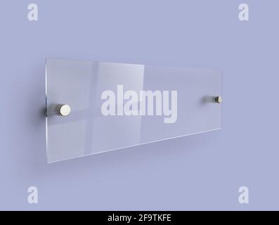 Blanko Transparentes Glas Innenbüro Corporate Signage Namensschild Mock Up Vorlage, Clear Printing Board für Branding, Logo. Transparent Acryl adv Stockfoto