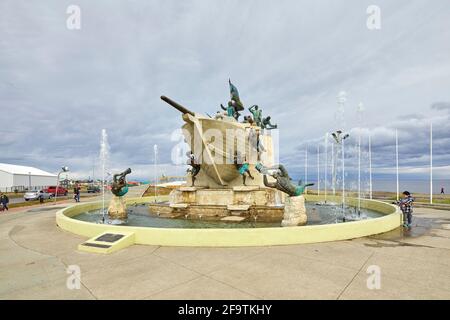 Monumento a Tripulantes Galeta Ancud Goleta Ancud Monument Punta Arenas Chile Stockfoto