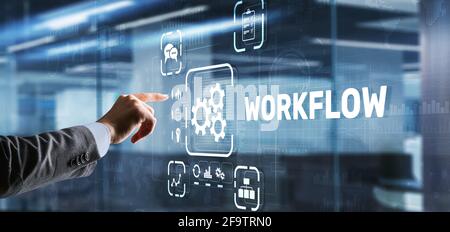 Workflow Repeatability Systematisation Buisness Prozess. Business Technology Internet. Stockfoto