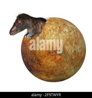 Während der Kreidezeit Nordamerikas schlüpft ein Baby-Dinosaurier Tyrannosaurus rex aus einem Ei. Stockfoto