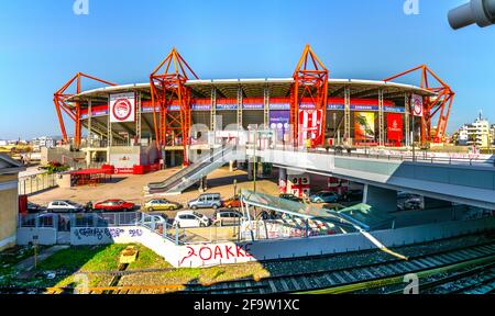 ATHEN, GRIECHENLAND, 10. DEZEMBER 2015: Karaiskakis-Stadion - Fußballstadion des FC Olympiacos in Piräus Stockfoto