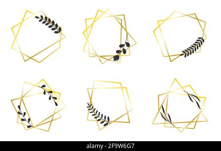 Designelemente für Hochzeitseinladungskarte, verschiedene Feiern, Poster, Flyer, Banner. Schwarze polygonale geometrische Rahmen auf Weiß isoliert. Zierlinien Bordüren. Kollektion für Grafikdesign. Stock Vektor