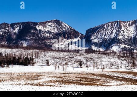 Culebra Range der Sangre de Cristo Mountains der Sangre Die de Cristo Mountains sind der südlichste Teil der Rocky Mountains Berge Stockfoto