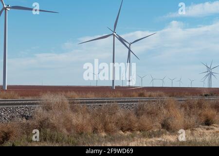 Windparks in Texas Panhandle betreibt im Bundesstaat 14,720 Windenergieanlagen. Stockfoto