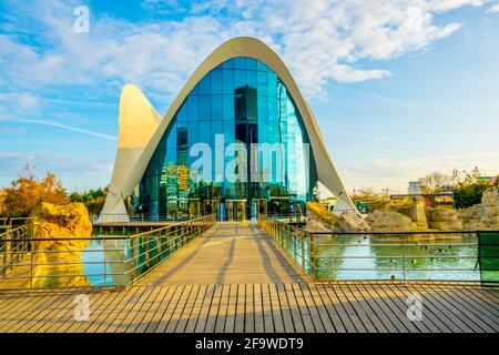 VALENCIA, SPANIEN, 31. DEZEMBER 2015: L'Oceanographic Centre. Das Aquarium in der Stadt der Künste und Wissenschaften in valencia zieht Hundert Besucher an Stockfoto